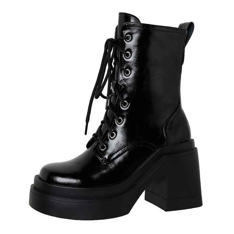 Thick-Soled Martin Boots Womens Leather Single Boots New Winter High-Heeled Thick-Heeled Short Boots - Free Shipping - aurelia-clothing-8955