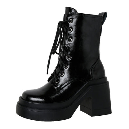 Thick-Soled Martin Boots Womens Leather Single Boots New Winter High-Heeled Thick-Heeled Short Boots - Free Shipping - aurelia-clothing-8955