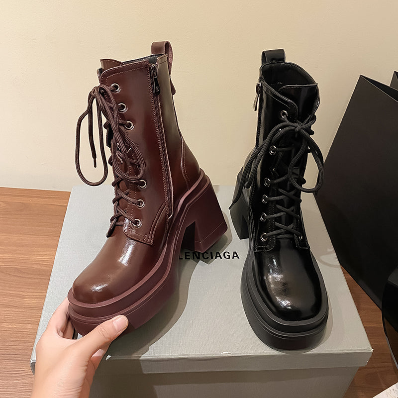 Thick-Soled Martin Boots Womens Leather Single Boots New Winter High-Heeled Thick-Heeled Short Boots - Free Shipping - aurelia-clothing-8955