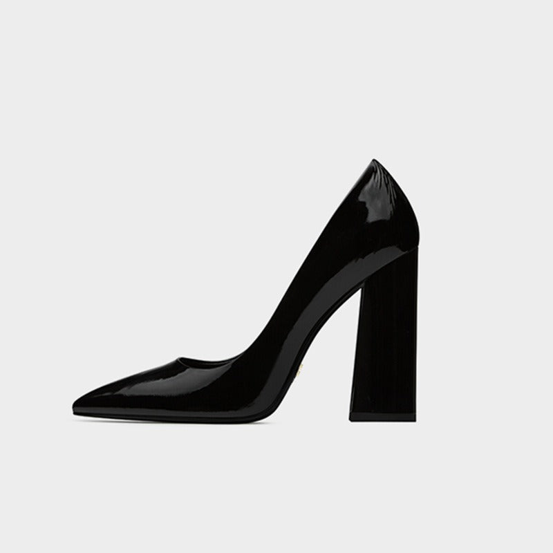 Thick Heeled Patent Leather Yellow High Heels, Oversized Womens Shoes, Fashion Shoes, Professional Womens Single Shoes - Free Shipping - aurelia-clothing-8955