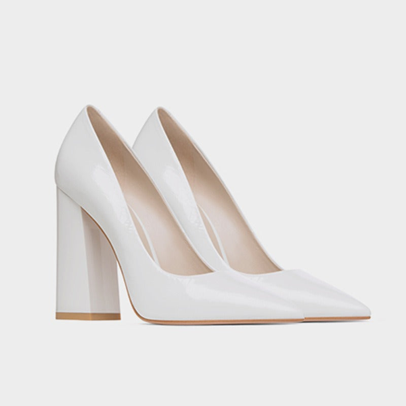 Thick Heeled Patent Leather Yellow High Heels, Oversized Womens Shoes, Fashion Shoes, Professional Womens Single Shoes - Free Shipping - aurelia-clothing-8955