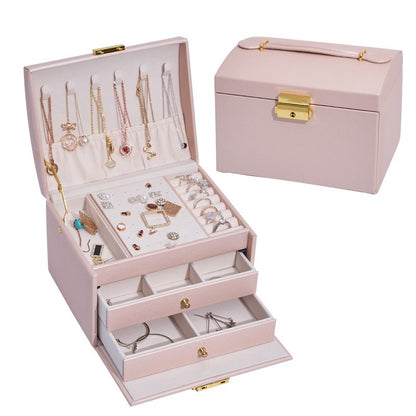 Three Layer Leather Drawer Jewelry Box Light Luxury Earrings Jewelry Storage Box Stud Earrings With Lock Jewelry Box - Free Shipping - aurelia-clothing-8955