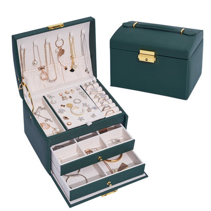 Three Layer Leather Drawer Jewelry Box Light Luxury Earrings Jewelry Storage Box Stud Earrings With Lock Jewelry Box - Free Shipping - aurelia-clothing-8955