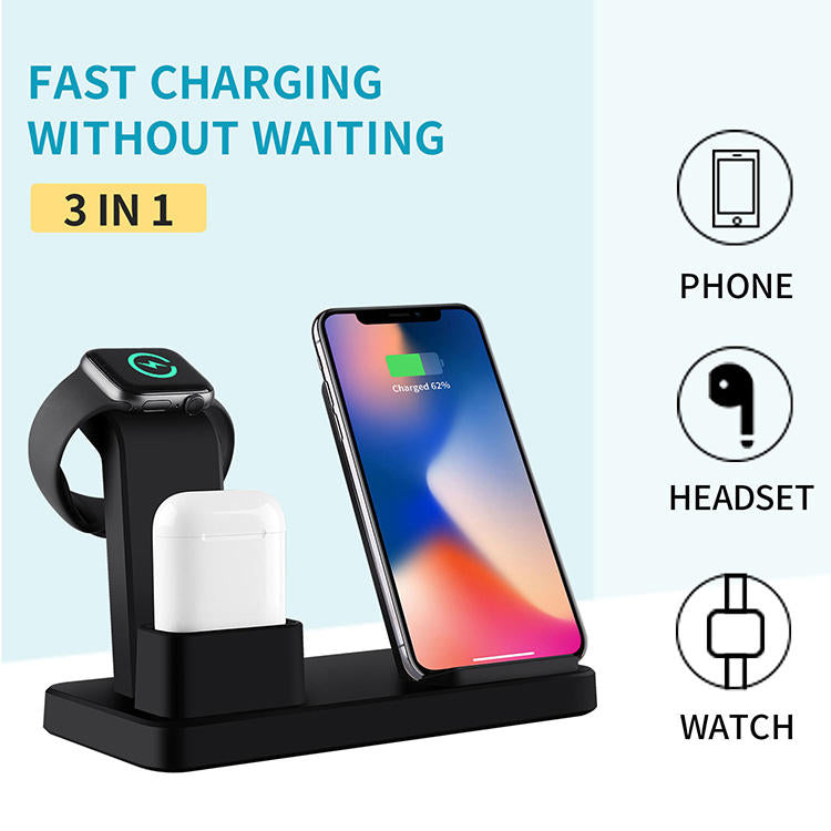 Three in one wireless charger suitable for iPhone earphones watches desktop storage stand 10W wireless fast charger - Free Sjipping - aurelia-clothing-8955