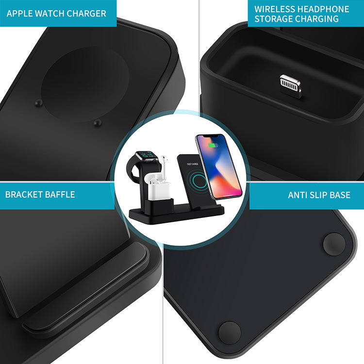 Three in one wireless charger suitable for iPhone earphones watches desktop storage stand 10W wireless fast charger - Free Sjipping - aurelia-clothing-8955