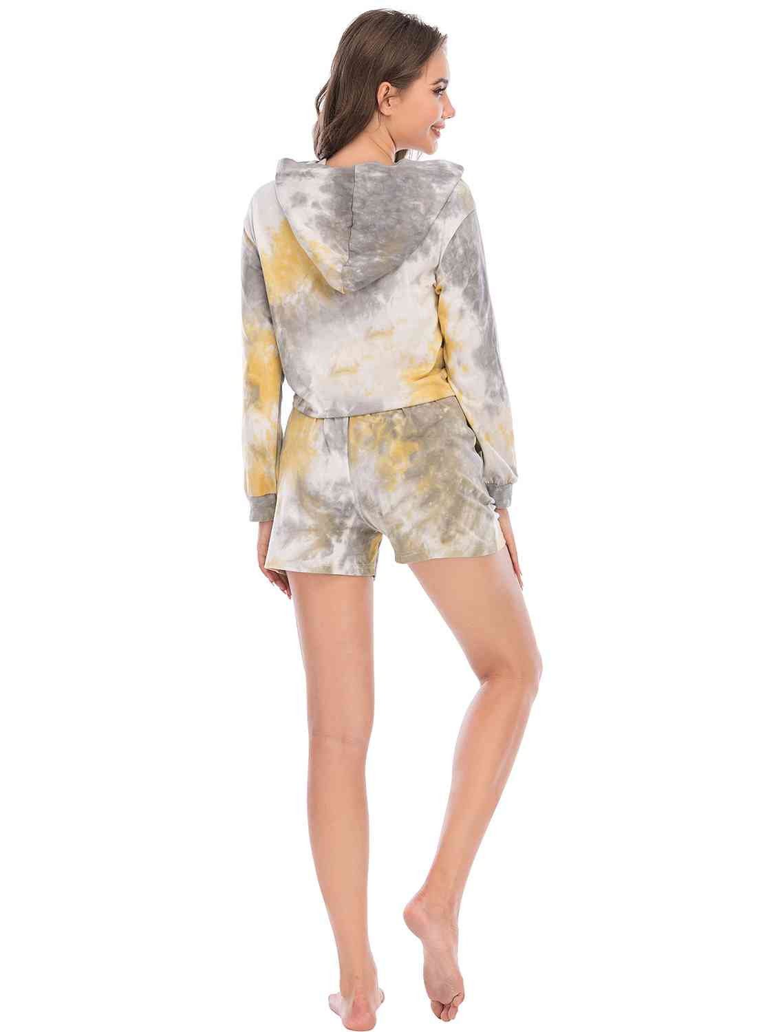 Tie-Dye Drawstring Hooded Top and Shorts Set - aurelia-clothing-8955