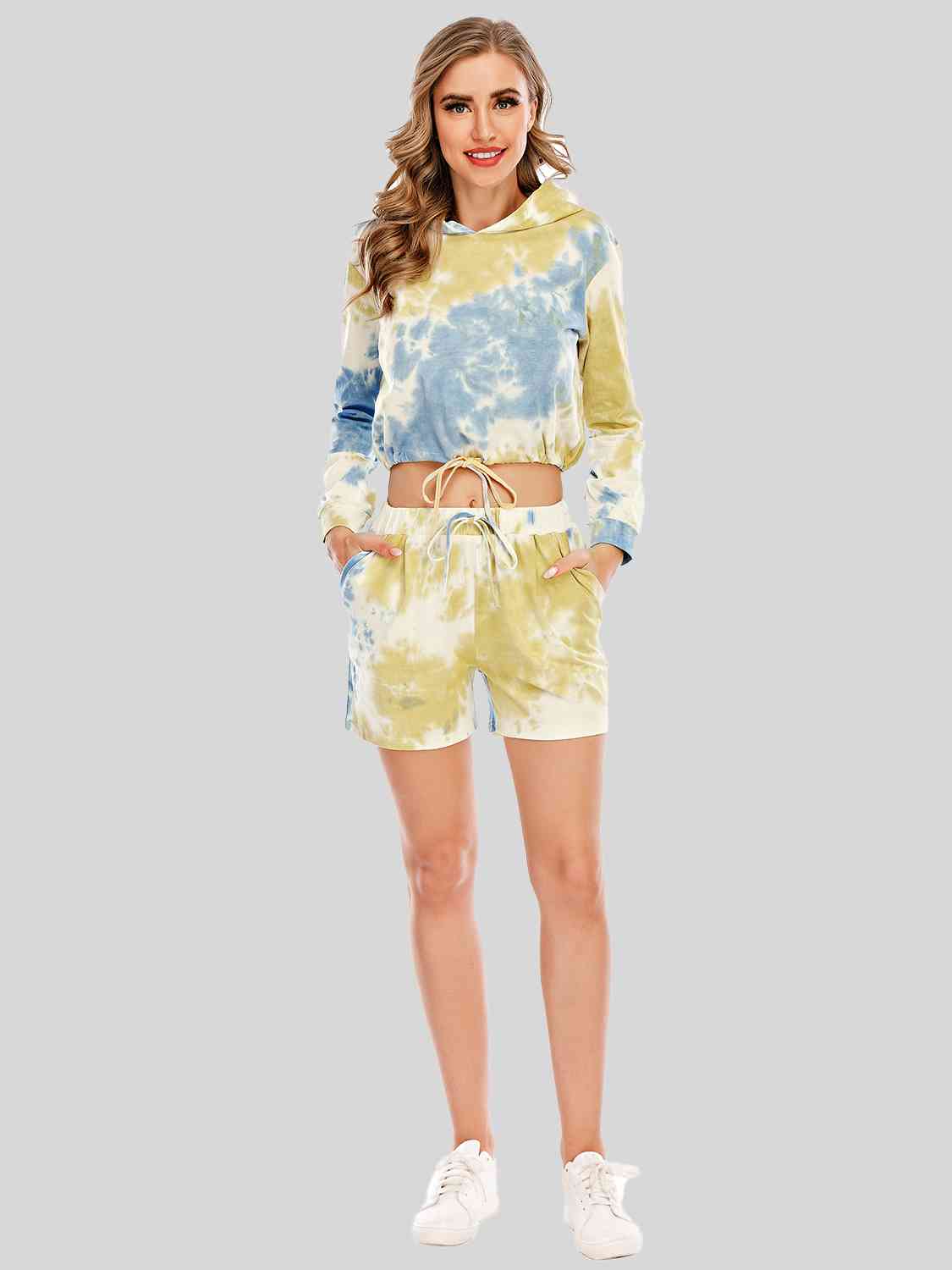 Tie-Dye Drawstring Hooded Top and Shorts Set - aurelia-clothing-8955