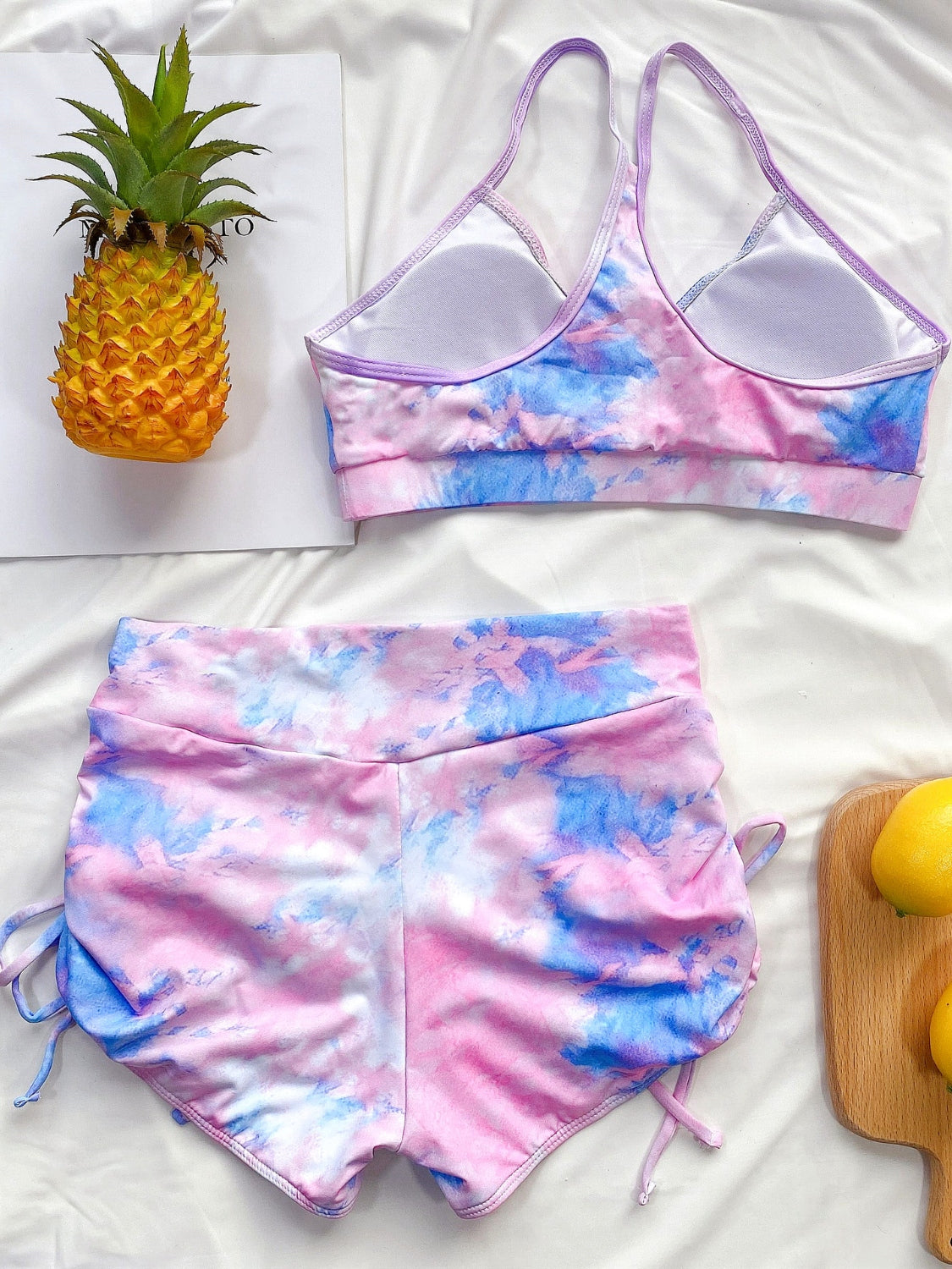 Tie-Dye Spaghetti Strap Top and Drawstring Shorts Swim Set - aurelia-clothing-8955