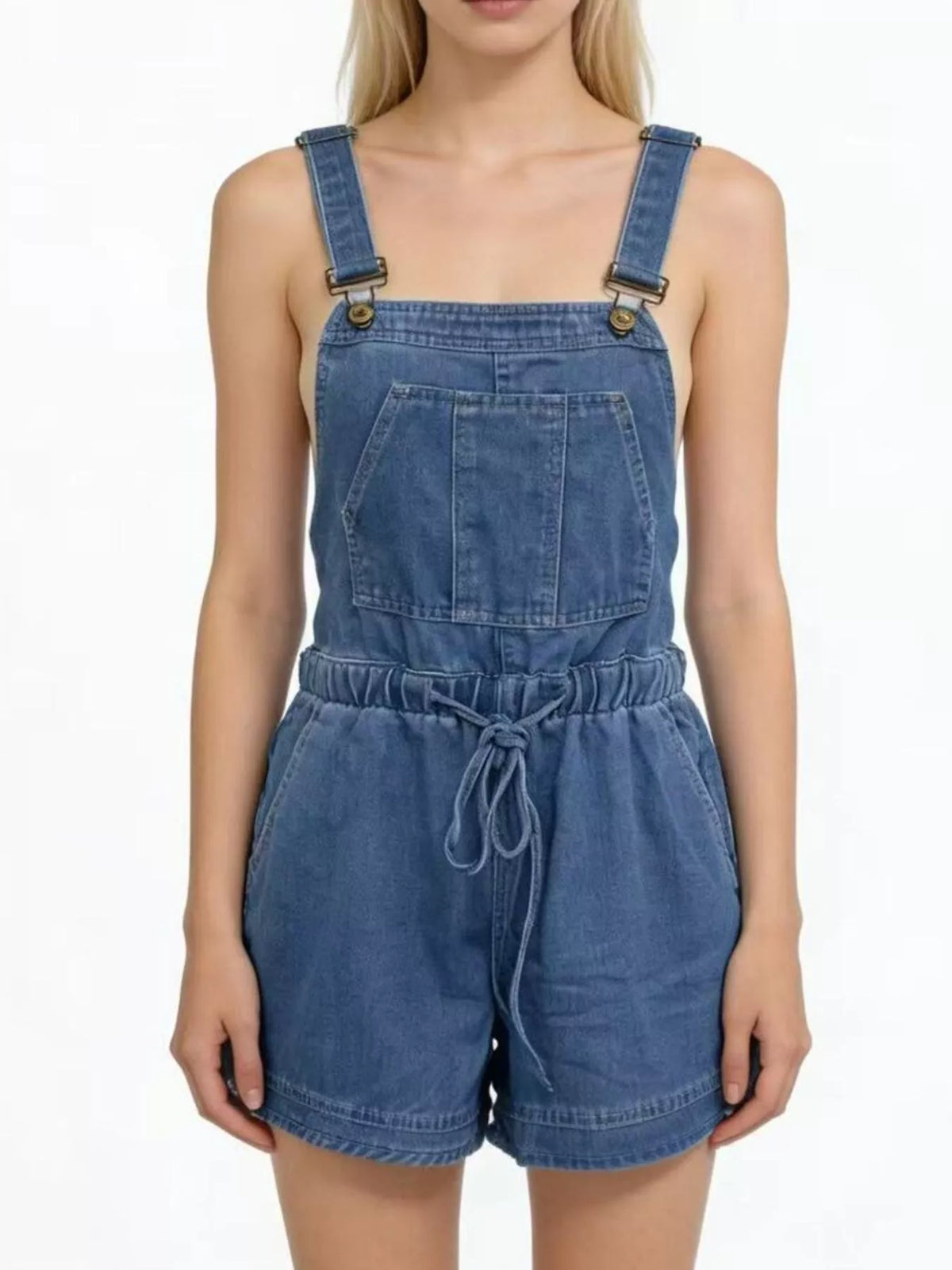 Tie Back Denim Overall Shorts-Free Shipping - aurelia-clothing-8955