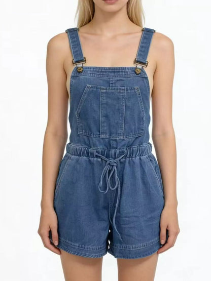 Tie Back Denim Overall Shorts-Free Shipping - aurelia-clothing-8955