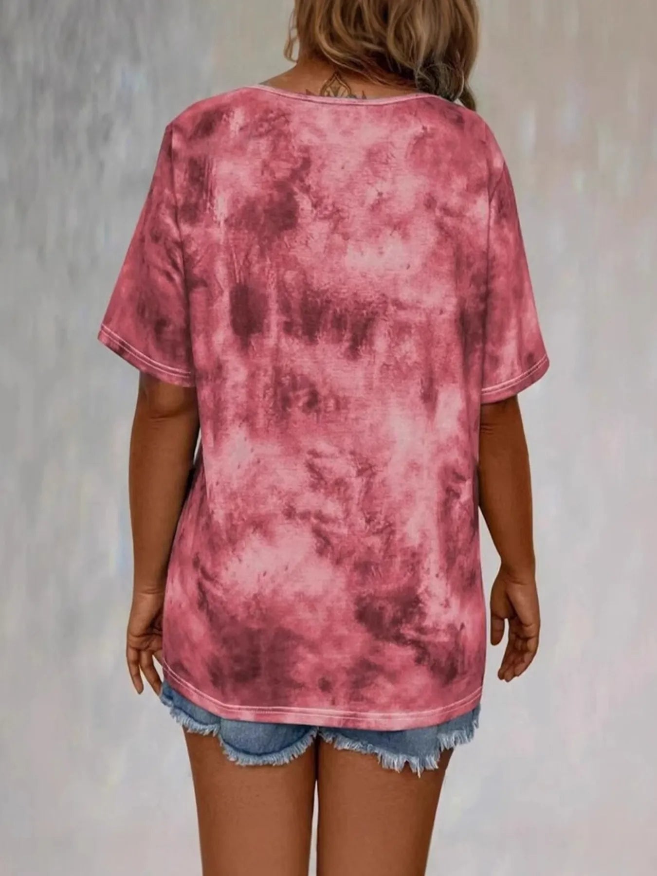 Tie Dye Lace-Up V-Neck - Free Shipping - aurelia-clothing-8955