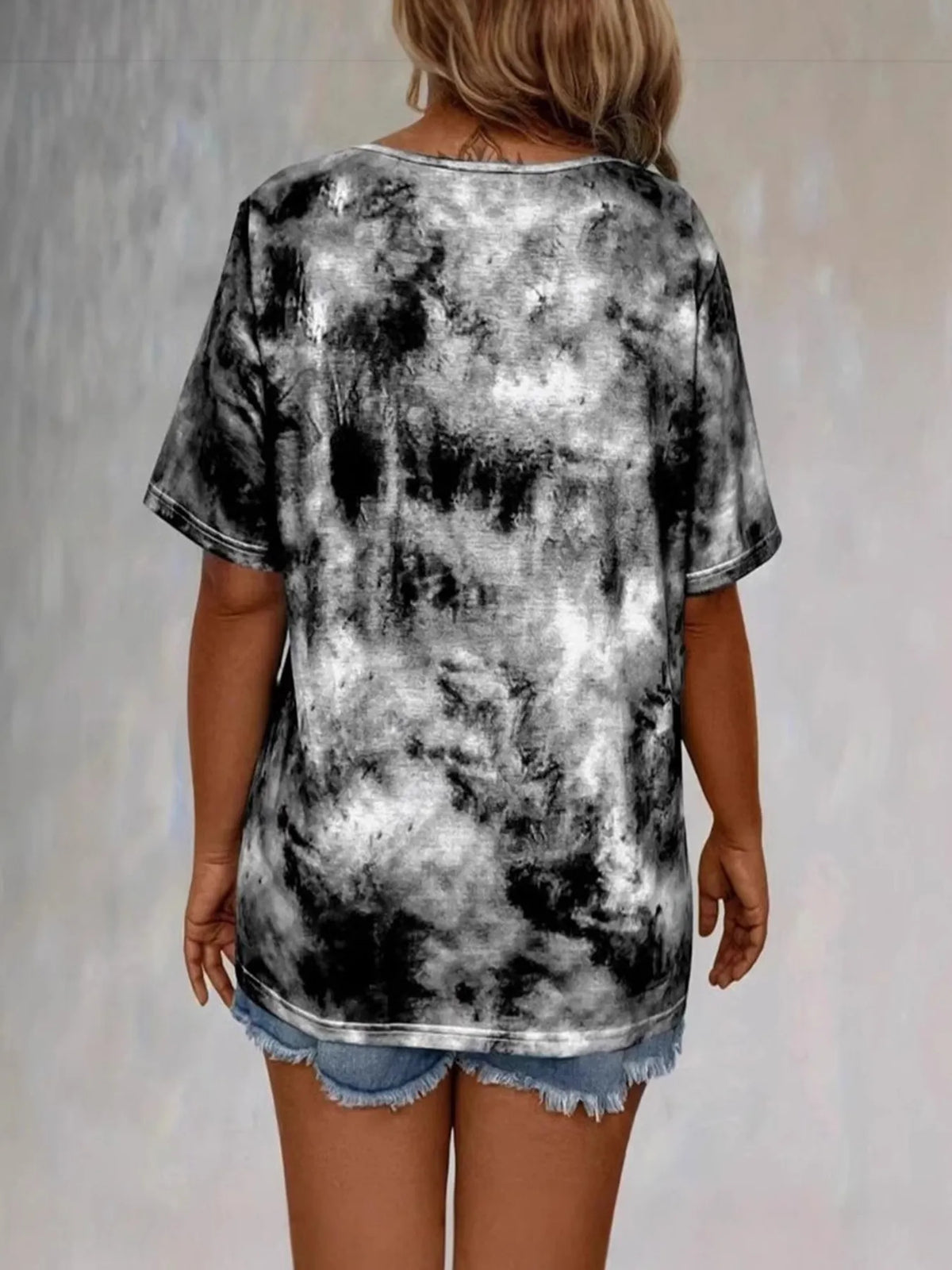 Tie Dye Lace-Up V-Neck - Free Shipping - aurelia-clothing-8955