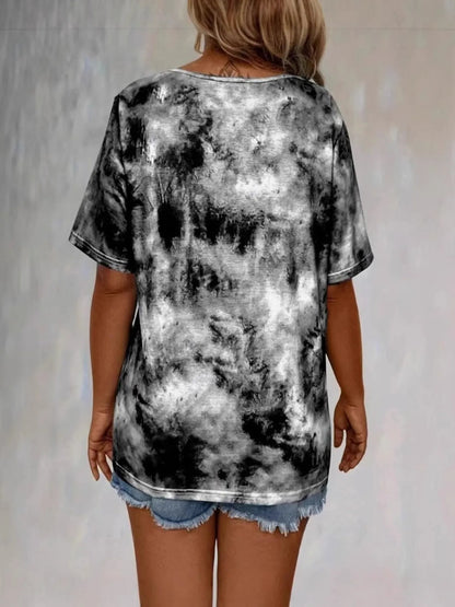 Tie Dye Lace-Up V-Neck - Free Shipping - aurelia-clothing-8955