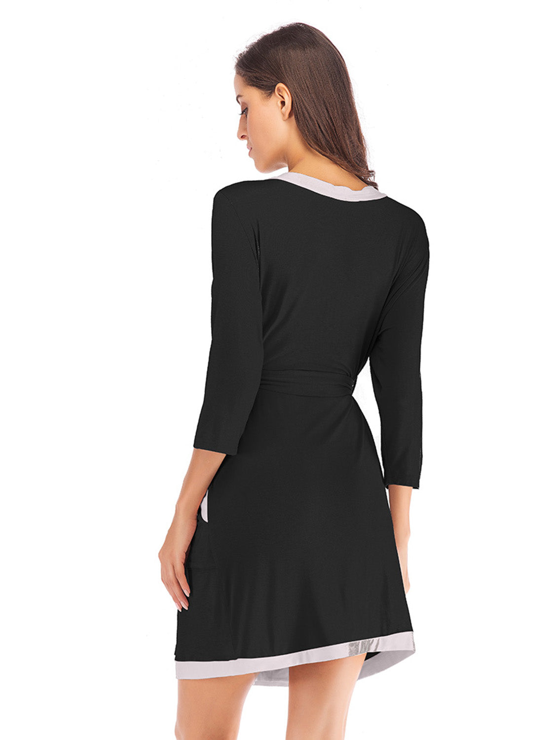 Tie Waist Surplice Neck Robe with Pockets - aurelia-clothing-8955