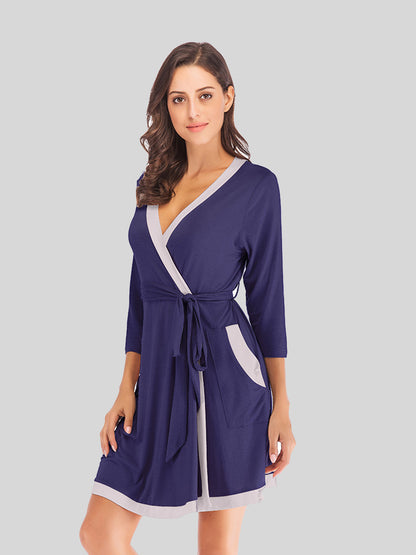 Tie Waist Surplice Neck Robe with Pockets - aurelia-clothing-8955