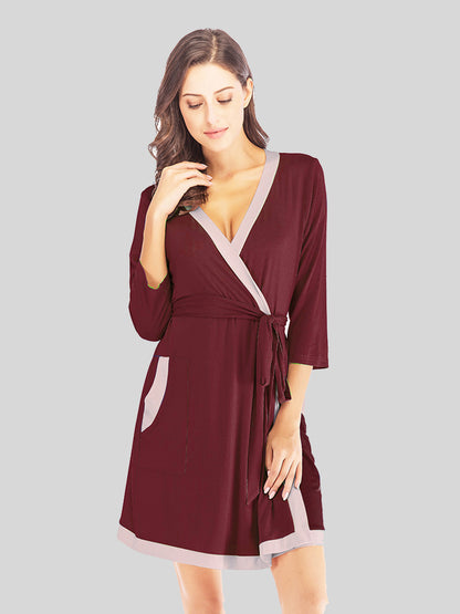Tie Waist Surplice Neck Robe with Pockets - aurelia-clothing-8955