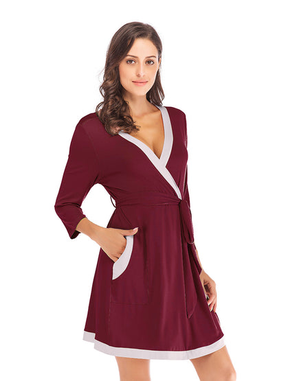 Tie Waist Surplice Neck Robe with Pockets - aurelia-clothing-8955
