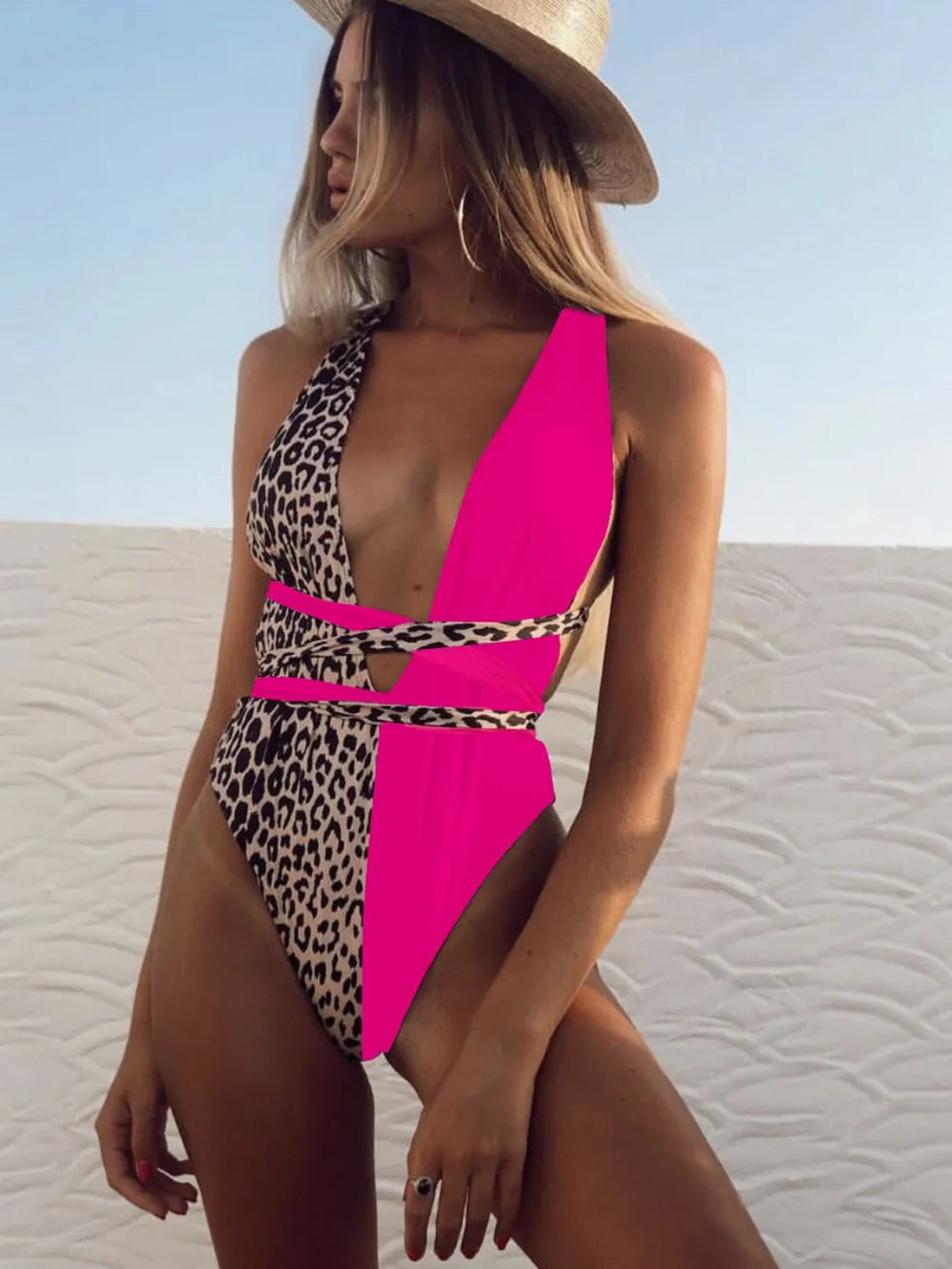 Tied Leopard Plunge One-Piece - Free Shipping - aurelia-clothing-8955