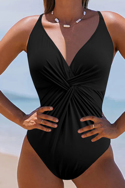 Twisted Crisscross V-Neck One-Piece Swimwear - aurelia-clothing-8955