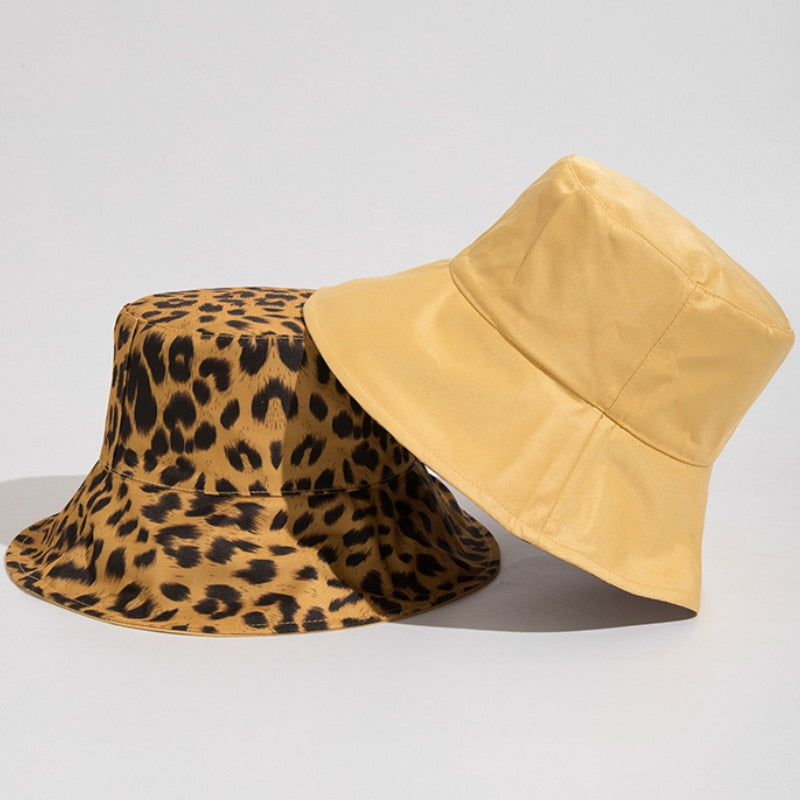 Two Side Leopard Black Bucket Hat For Women Men Reversible Panama Sun Hat Summer Ladies Beach Sun Protection Fisherman Hats - Free Shipping - aurelia-clothing-8955