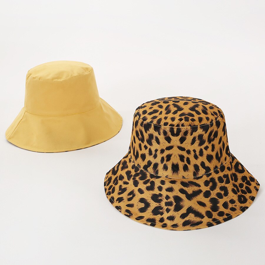 Two Side Leopard Black Bucket Hat For Women Men Reversible Panama Sun Hat Summer Ladies Beach Sun Protection Fisherman Hats - Free Shipping - aurelia-clothing-8955