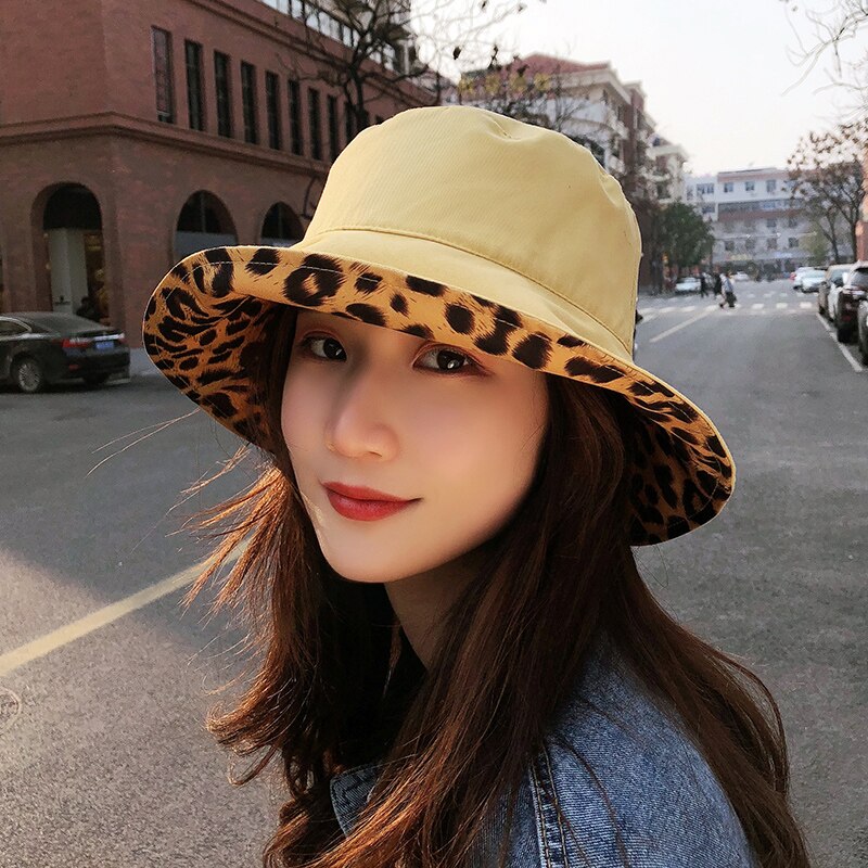 Two Side Leopard Black Bucket Hat For Women Men Reversible Panama Sun Hat Summer Ladies Beach Sun Protection Fisherman Hats - Free Shipping - aurelia-clothing-8955