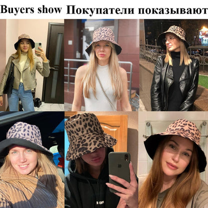 Two Side Leopard Black Bucket Hat For Women Men Reversible Panama Sun Hat Summer Ladies Beach Sun Protection Fisherman Hats - Free Shipping - aurelia-clothing-8955