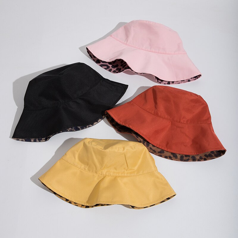 Two Side Leopard Black Bucket Hat For Women Men Reversible Panama Sun Hat Summer Ladies Beach Sun Protection Fisherman Hats - Free Shipping - aurelia-clothing-8955