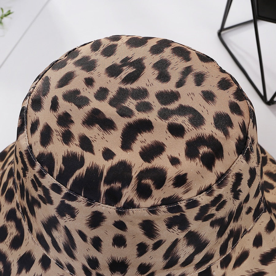 Two Side Leopard Black Bucket Hat For Women Men Reversible Panama Sun Hat Summer Ladies Beach Sun Protection Fisherman Hats - Free Shipping - aurelia-clothing-8955