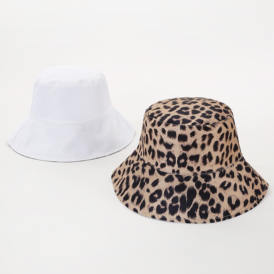 Two Side Leopard Black Bucket Hat For Women Men Reversible Panama Sun Hat Summer Ladies Beach Sun Protection Fisherman Hats - Free Shipping - aurelia-clothing-8955