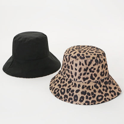 Two Side Leopard Black Bucket Hat For Women Men Reversible Panama Sun Hat Summer Ladies Beach Sun Protection Fisherman Hats - Free Shipping - aurelia-clothing-8955