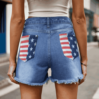 US Flag Distressed Denim Shorts - aurelia-clothing-8955