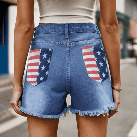 US Flag Distressed Denim Shorts - aurelia-clothing-8955