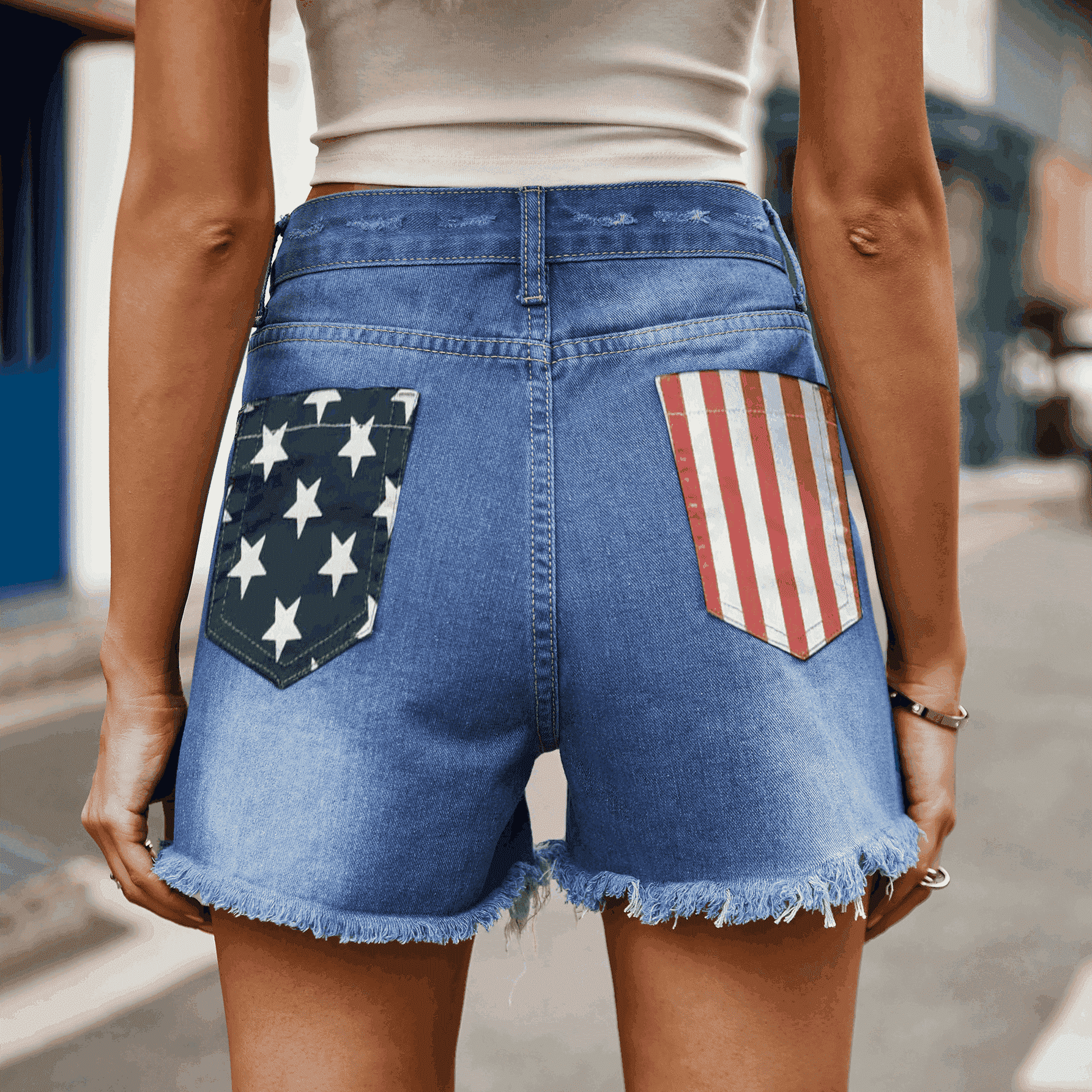 US Flag Distressed Denim Shorts - aurelia-clothing-8955