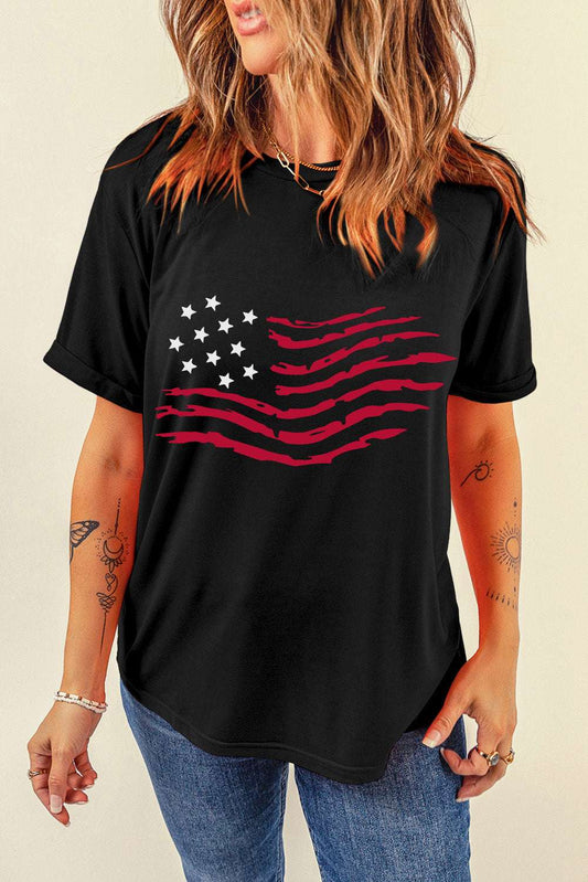 US Flag Round Neck Short Sleeve T-Shirt - aurelia-clothing-8955