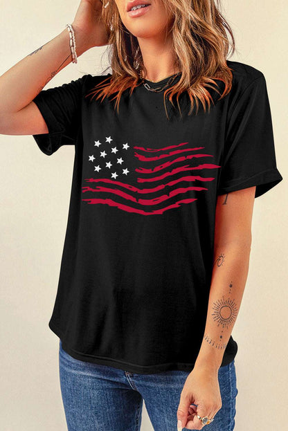 US Flag Round Neck Short Sleeve T-Shirt - aurelia-clothing-8955