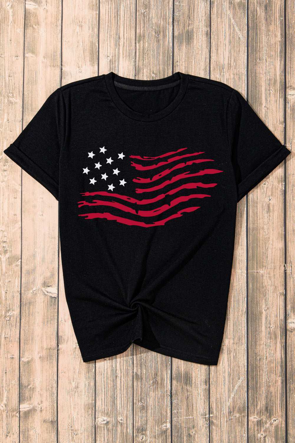 US Flag Round Neck Short Sleeve T-Shirt - aurelia-clothing-8955