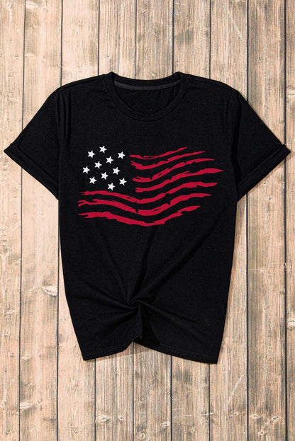 US Flag Round Neck Short Sleeve T-Shirt - aurelia-clothing-8955