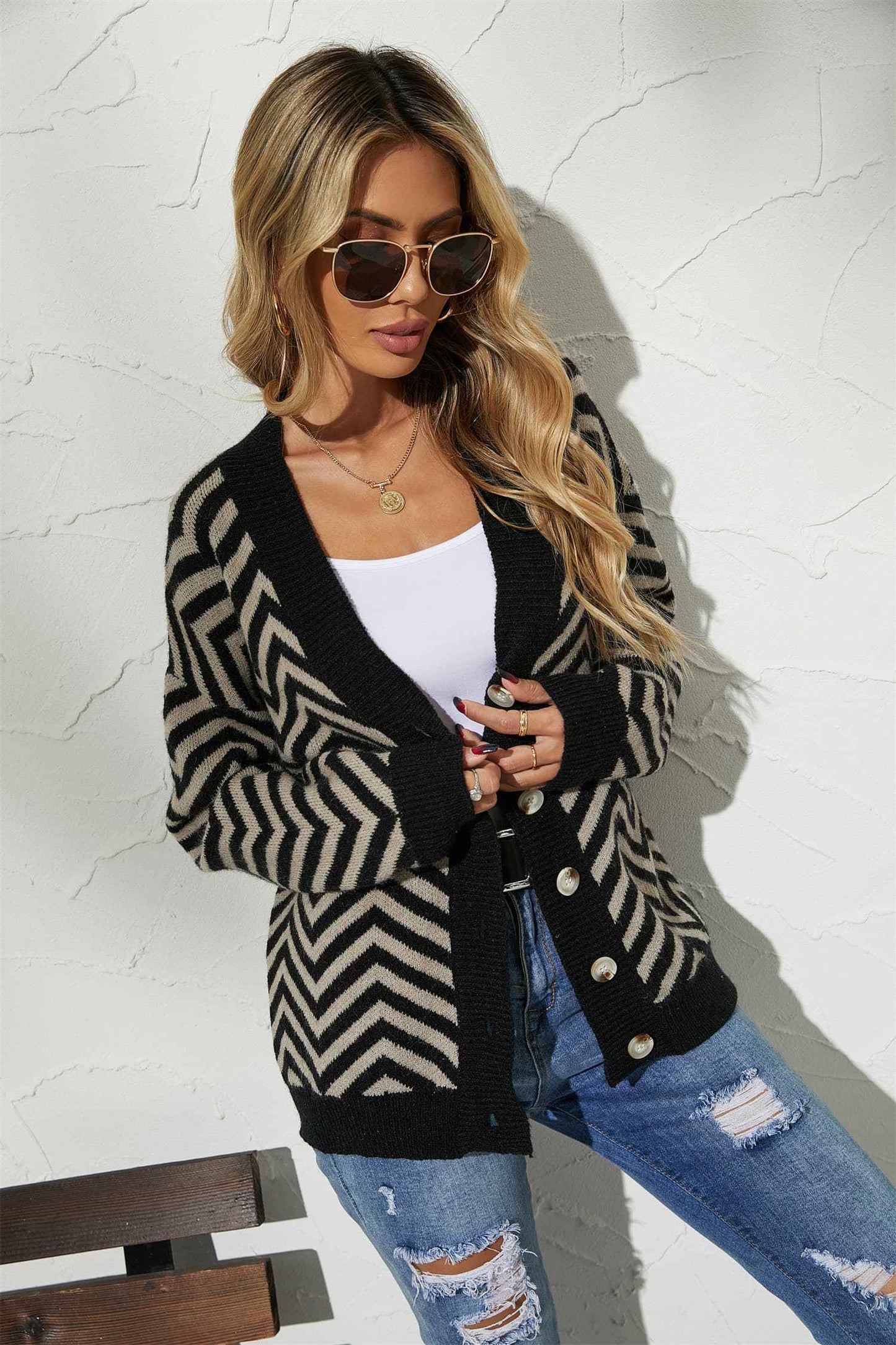 V-Neck Button-Down Cardigan - aurelia-clothing-8955