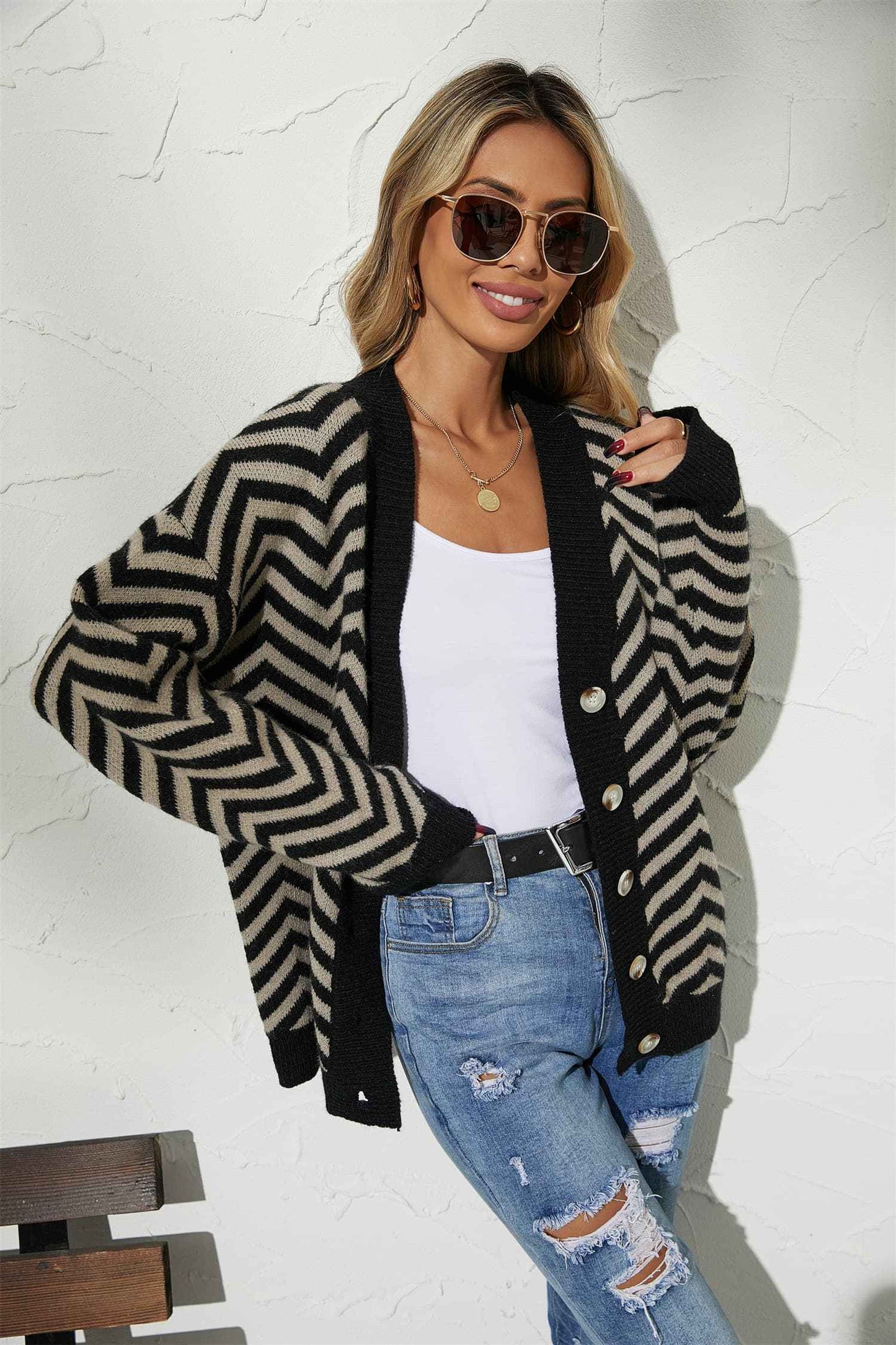 V-Neck Button-Down Cardigan - aurelia-clothing-8955