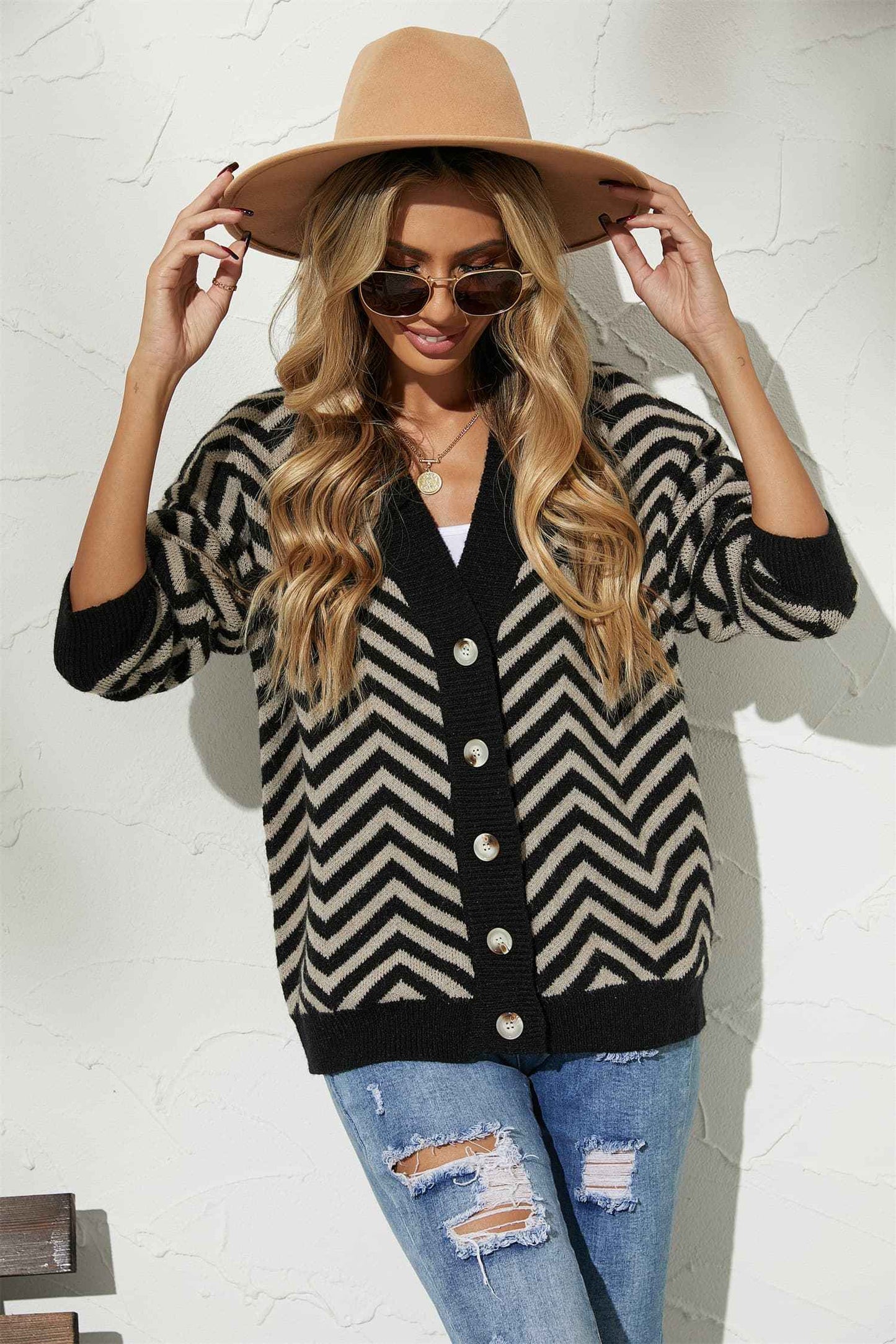 V-Neck Button-Down Cardigan - aurelia-clothing-8955