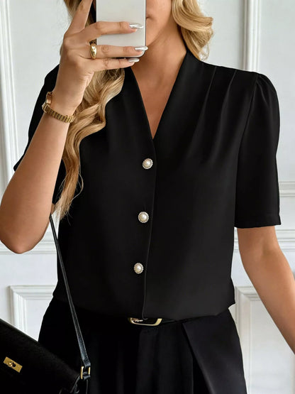 V-Neck Button-Down Shirt-Free Shipping - aurelia-clothing-8955