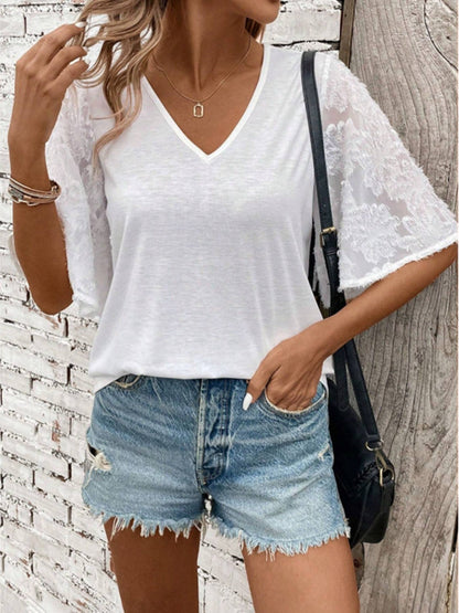 V-Neck Half Sleeve T-Shirt - aurelia-clothing-8955