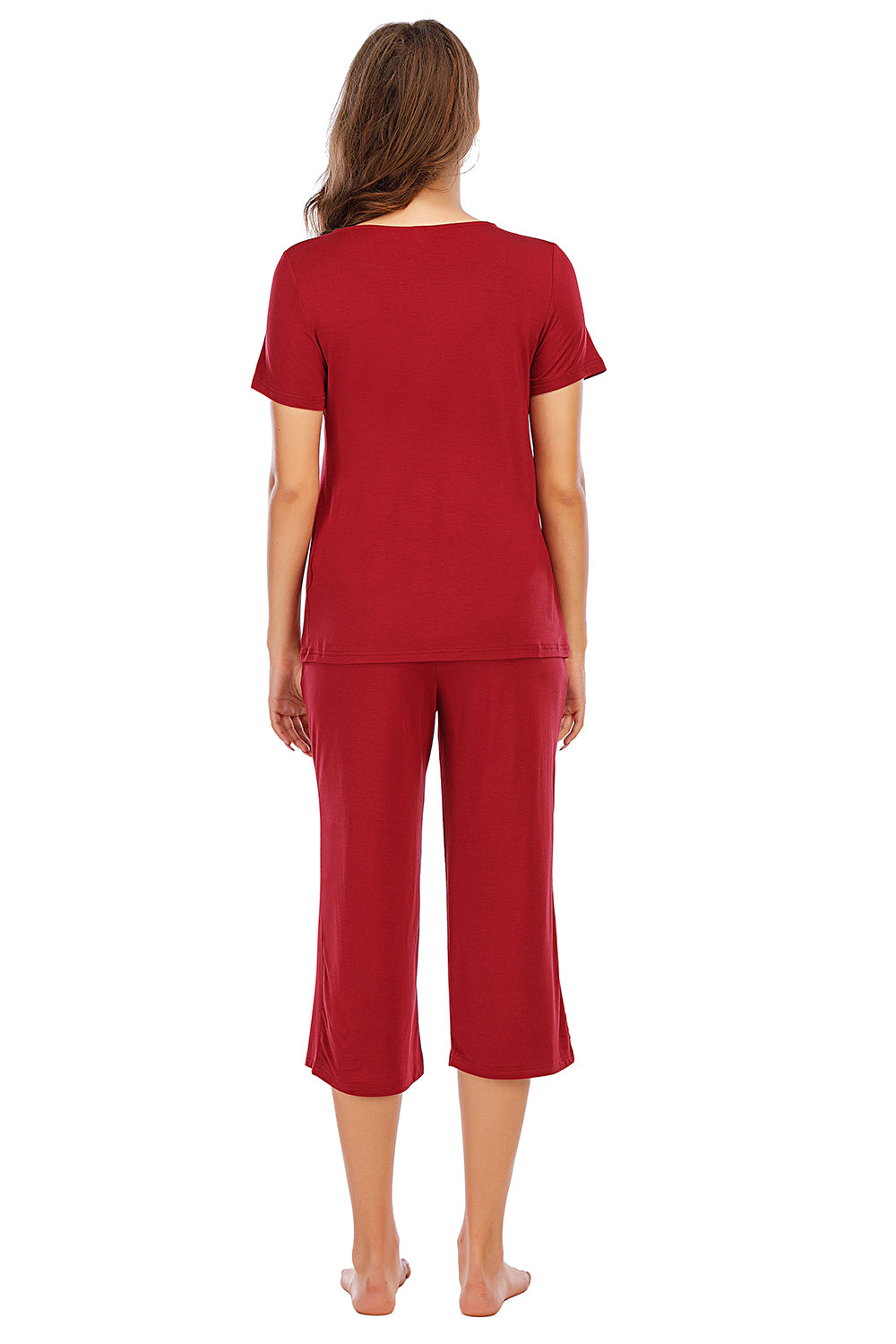 V-Neck Short Sleeve Top and Pants Lounge Set - aurelia-clothing-8955