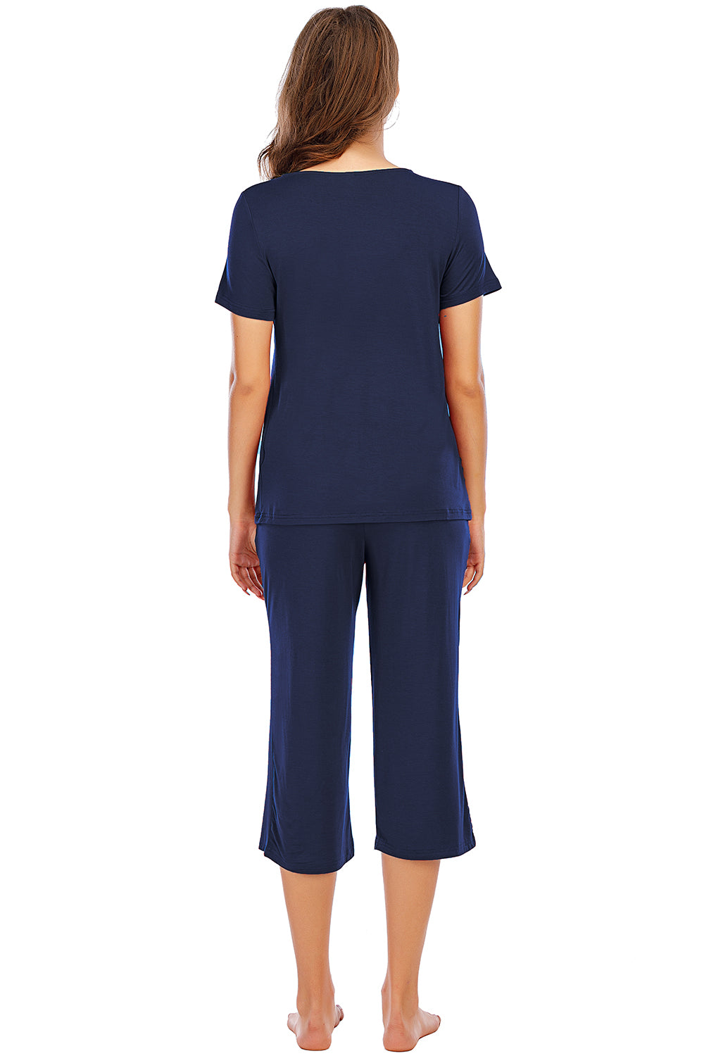 V-Neck Short Sleeve Top and Pants Lounge Set - aurelia-clothing-8955