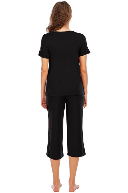 V-Neck Short Sleeve Top and Pants Lounge Set - aurelia-clothing-8955