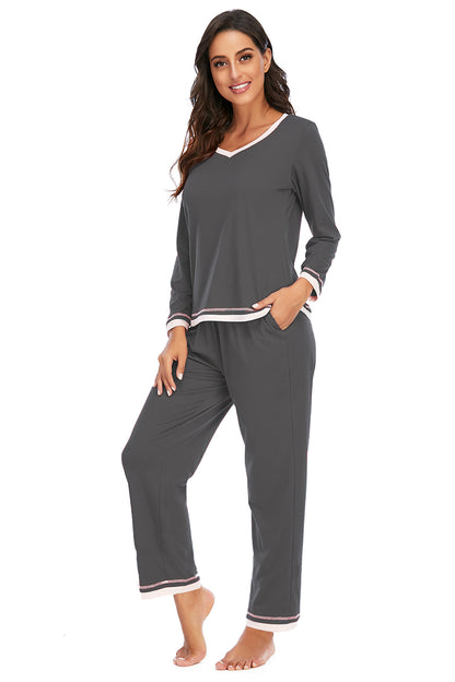 V-Neck Top and Pants Lounge Set - aurelia-clothing-8955