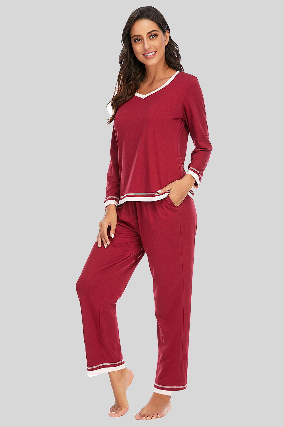 V-Neck Top and Pants Lounge Set - aurelia-clothing-8955