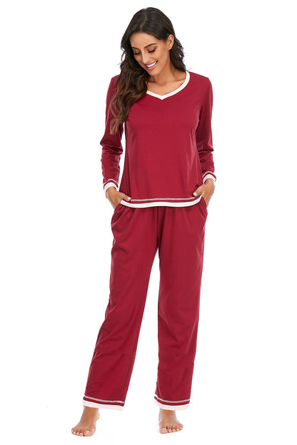 V-Neck Top and Pants Lounge Set - aurelia-clothing-8955