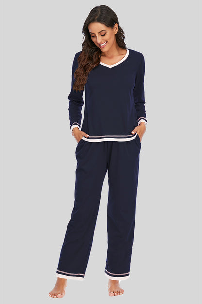 V-Neck Top and Pants Lounge Set - aurelia-clothing-8955